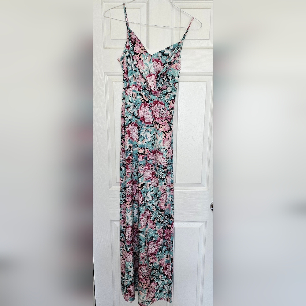 Floral Slip Maxi Dress — Pink & Teal